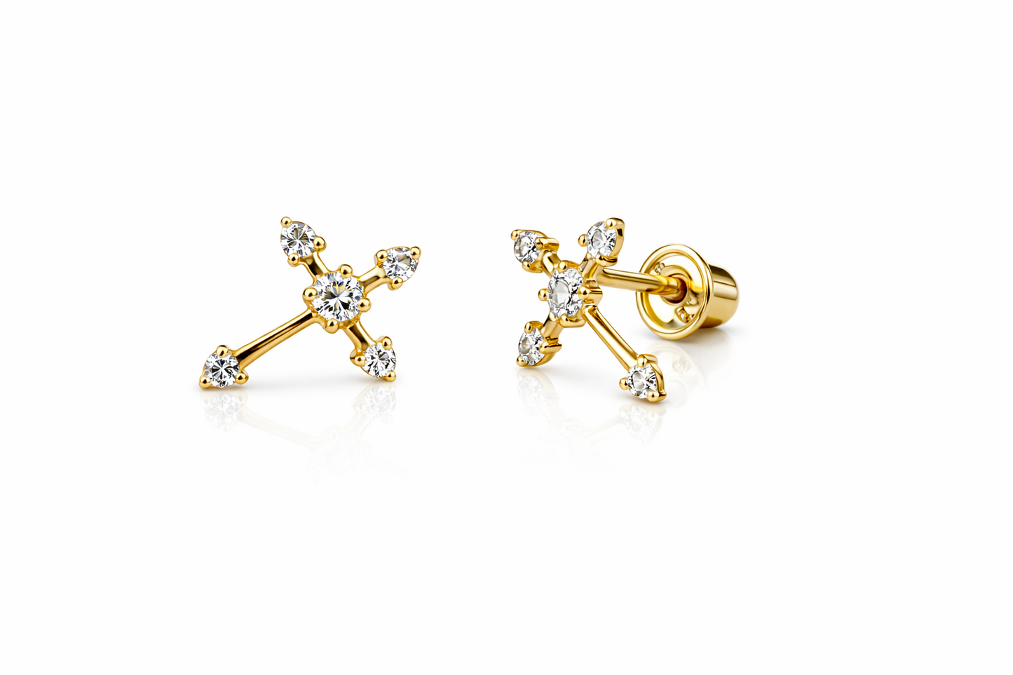 14K Yellow White Gold Cubic Zirconia CZ Cross Earrings