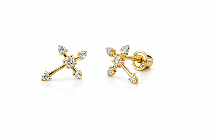 14K Yellow White Gold Cubic Zirconia CZ Cross Earrings