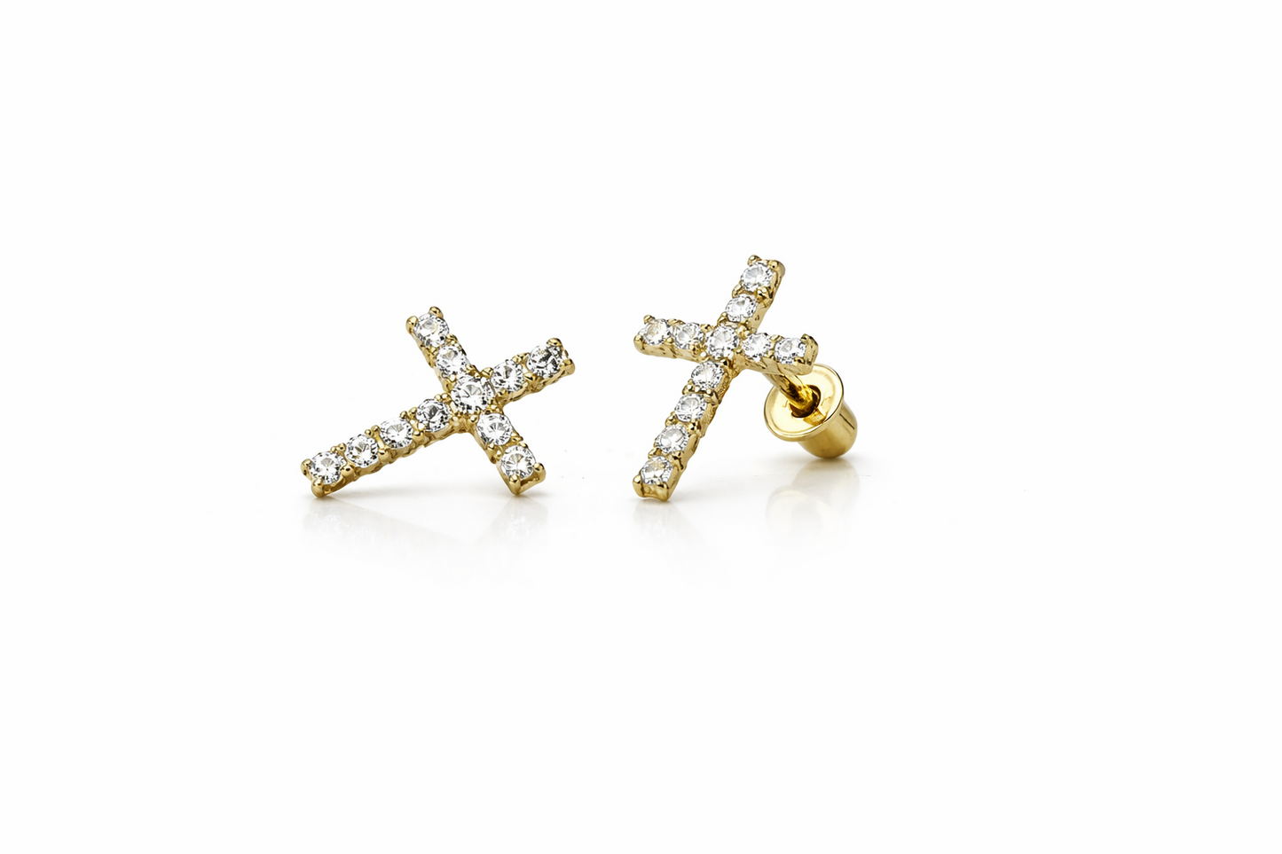 14K Yellow or White Gold Cubic Zirconia Cross Earrings
