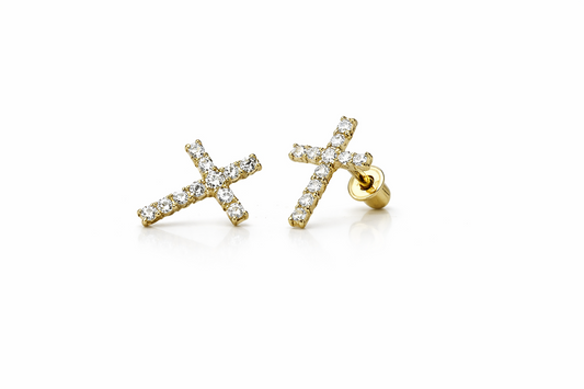 14K Yellow or White Gold Cubic Zirconia Cross Earrings