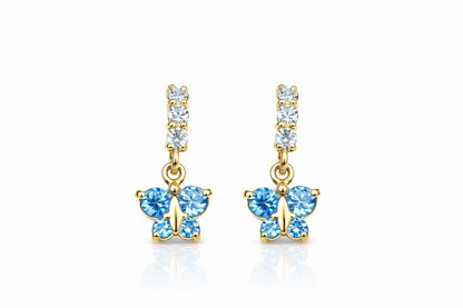 14K Yellow Gold Birthstone Butterfly Dangle Earrings