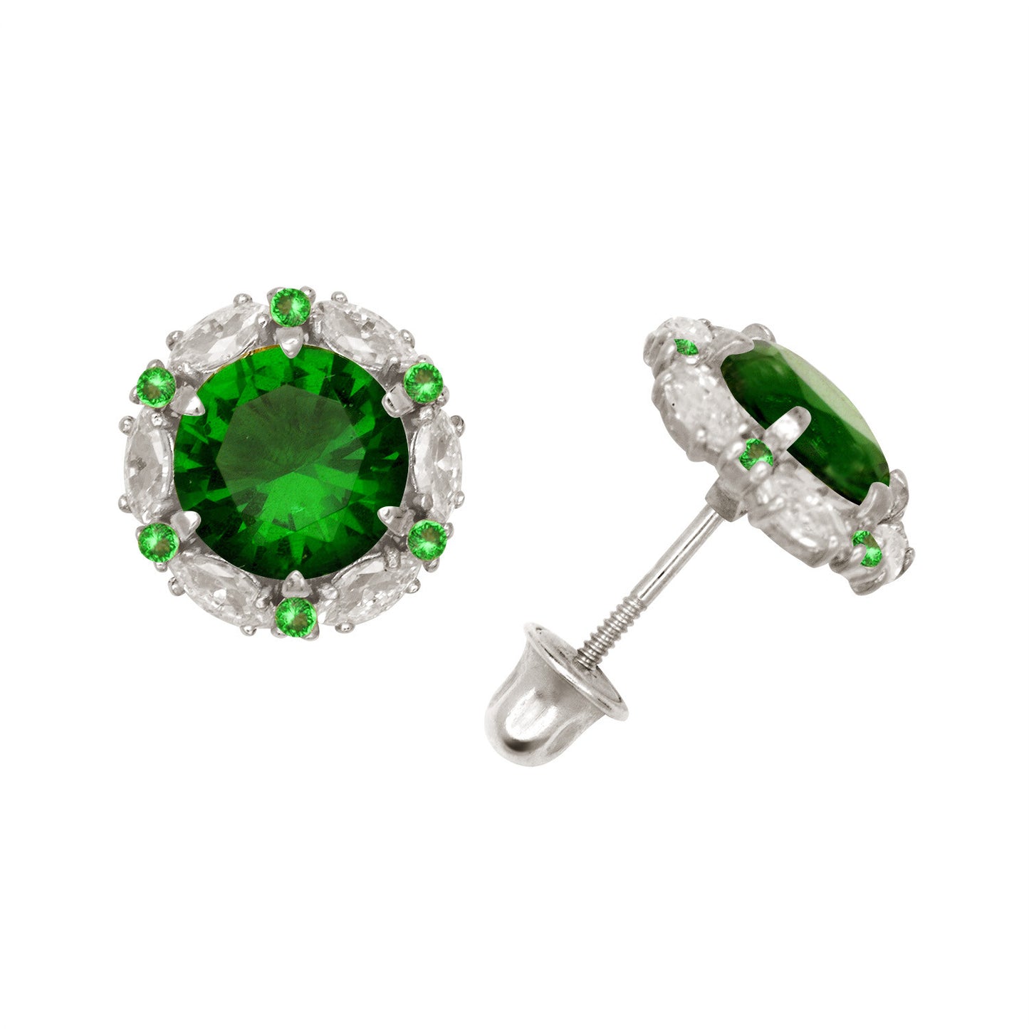 14k Yellow/White Gold Halo Marquise Stud Earrings