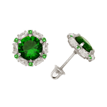 14k Yellow/White Gold Halo Marquise Stud Earrings