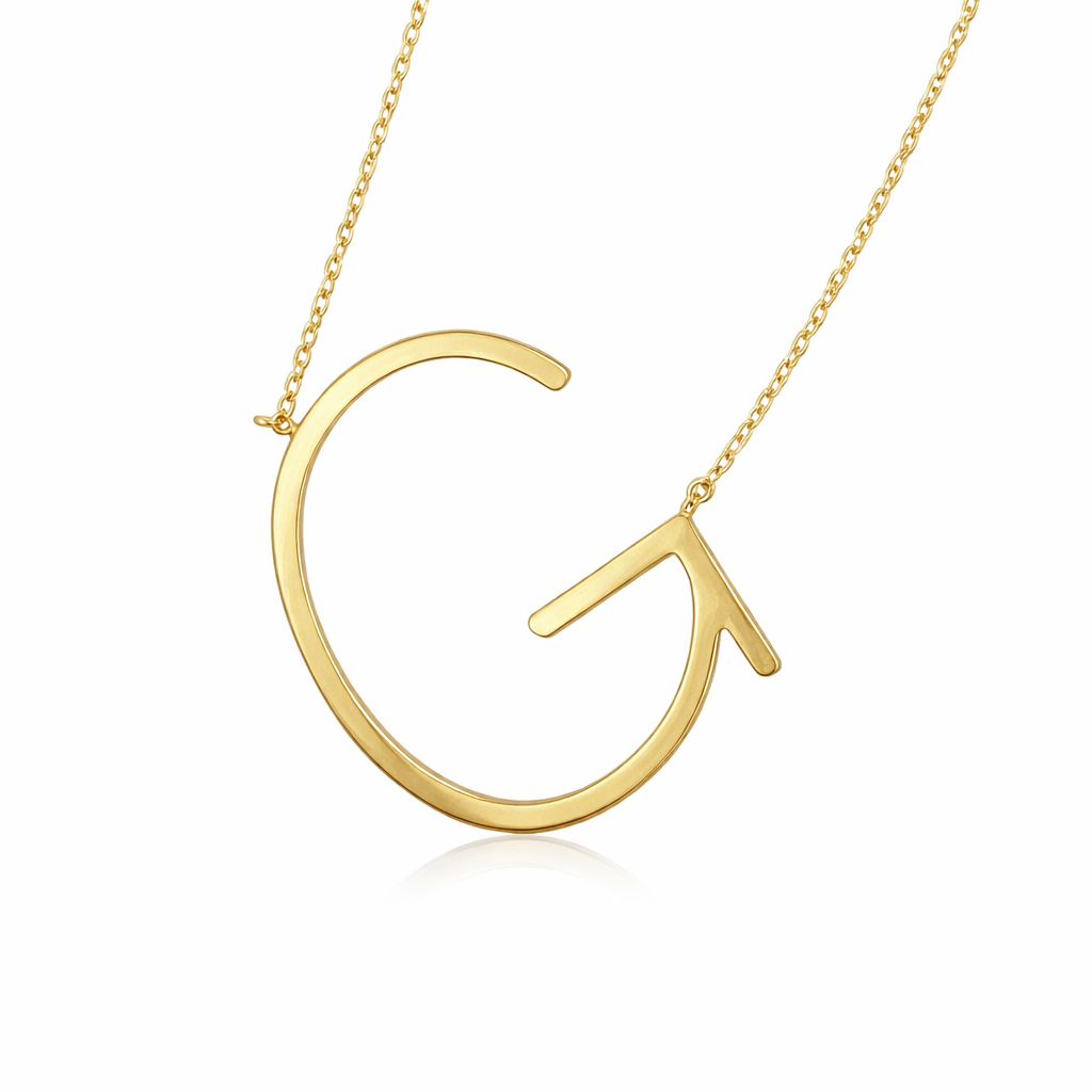 14k Yellow Gold Sideway Initial Letter Necklace Pendant