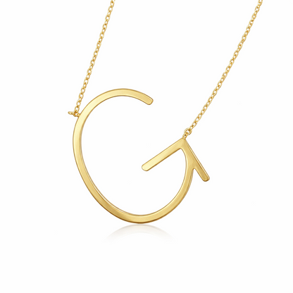 14k Yellow Gold Sideway Initial Letter Necklace Pendant