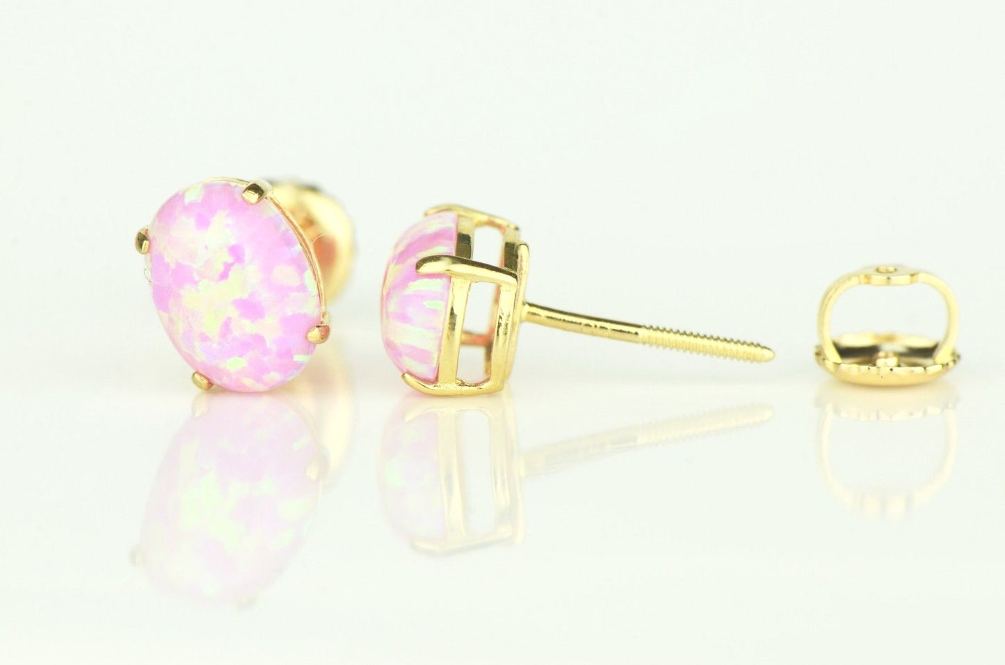 14k Yellow & White Gold Oval Opal Screw Back Stud Earrings for Earrings