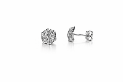 14K Yellow or White Gold Dice Stud push back  Earring
