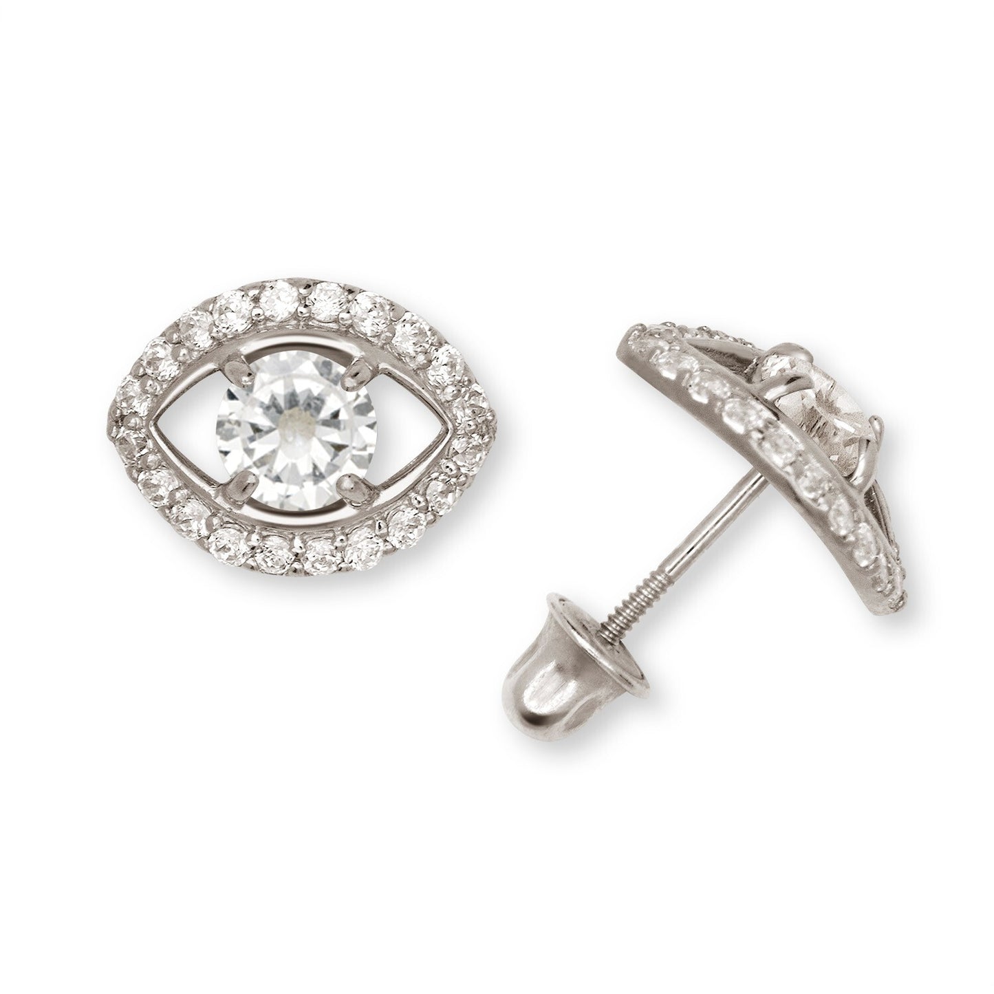 14K Yellow & White Gold CZ Evil Eye Stud Fashion Earrings for Women