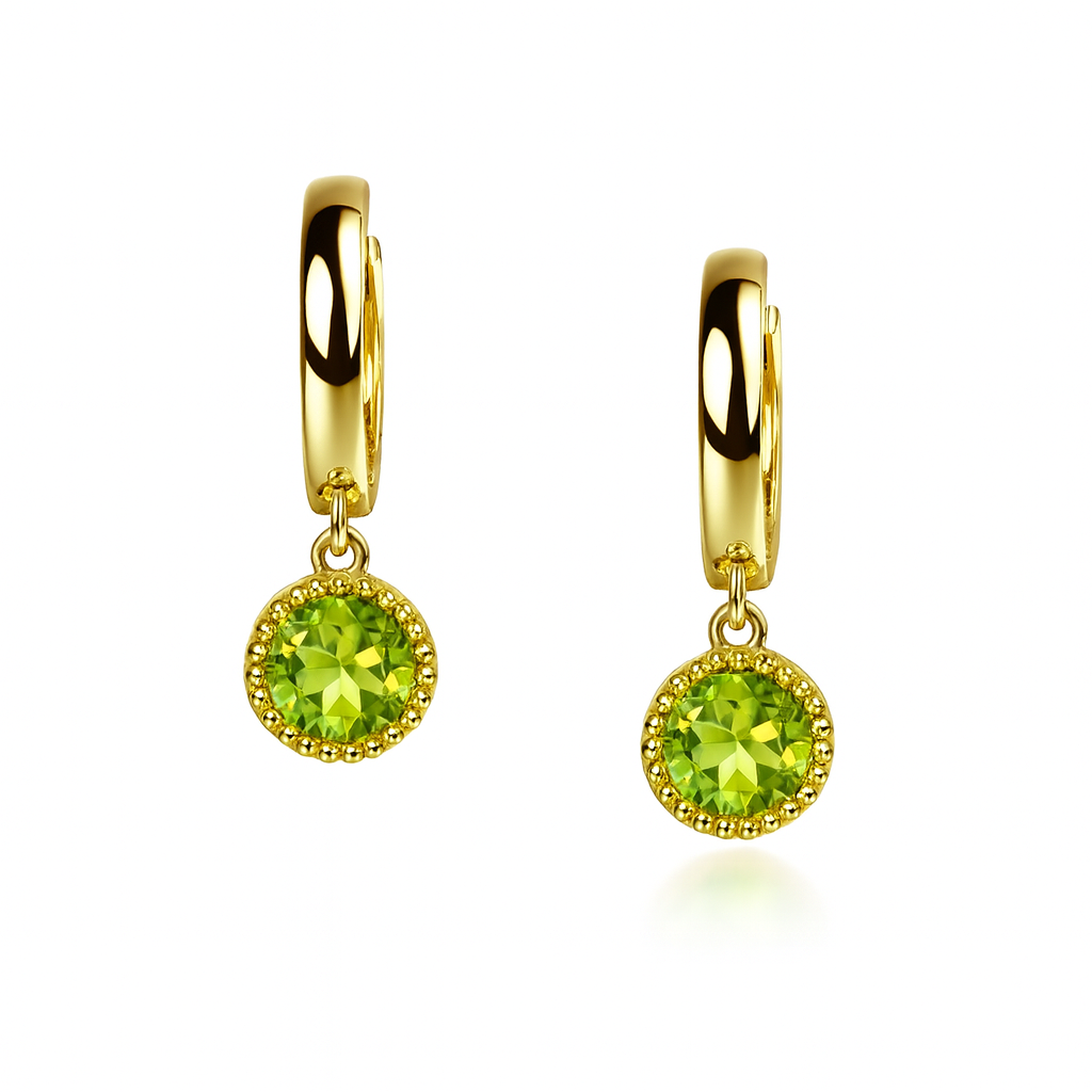 14k Yellow Gold Dangle Round Birthstone Huggie Earrings