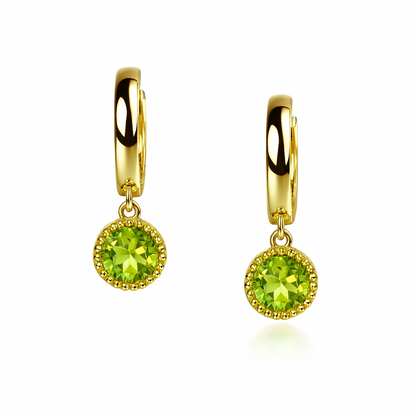 14k Yellow Gold Dangle Round Birthstone Huggie Earrings