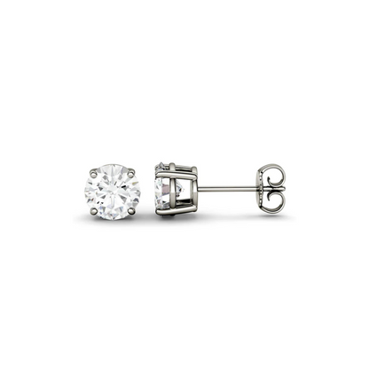 925 Silver Classic Round Shape Moissanite Pushback Stud Earrings for Women
