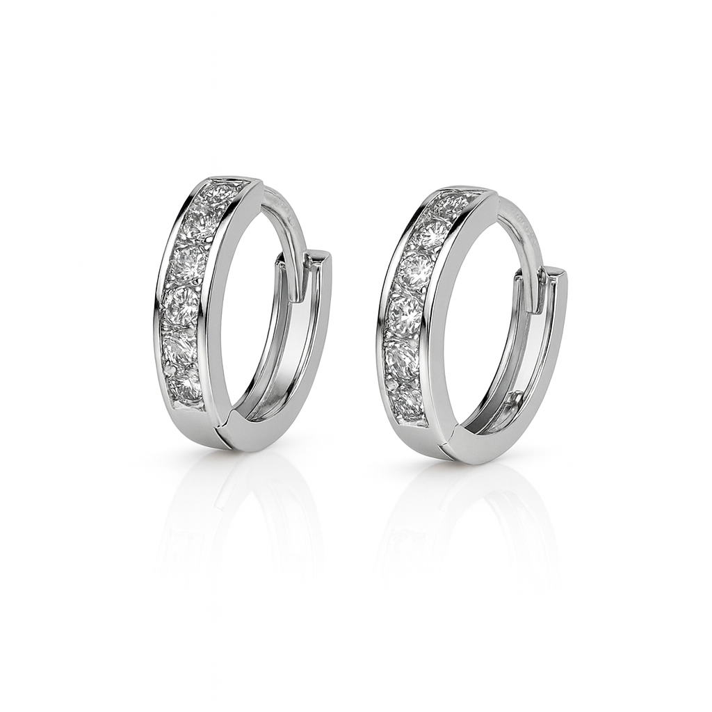 14k Yellow and White Gold CZ Huggie Hoop Earrings
