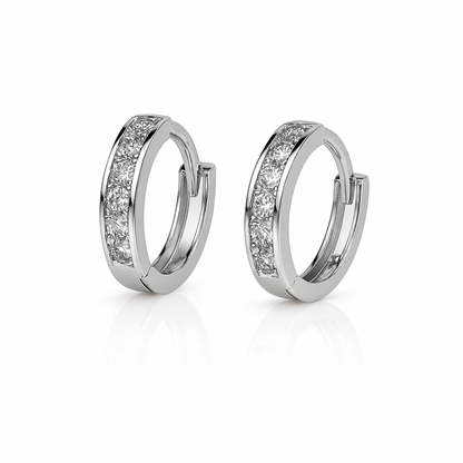 14k Yellow and White Gold CZ Huggie Hoop Earrings