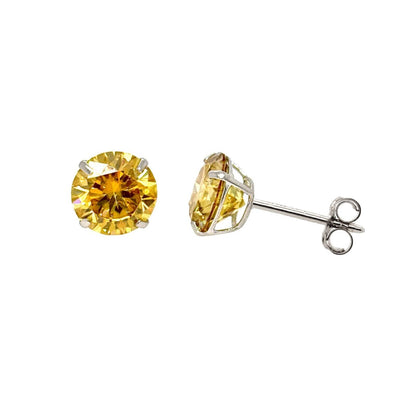 14K Gold GRA Certified D-VVS1 Round Yellow Moissanite Push Back Studs Earrings