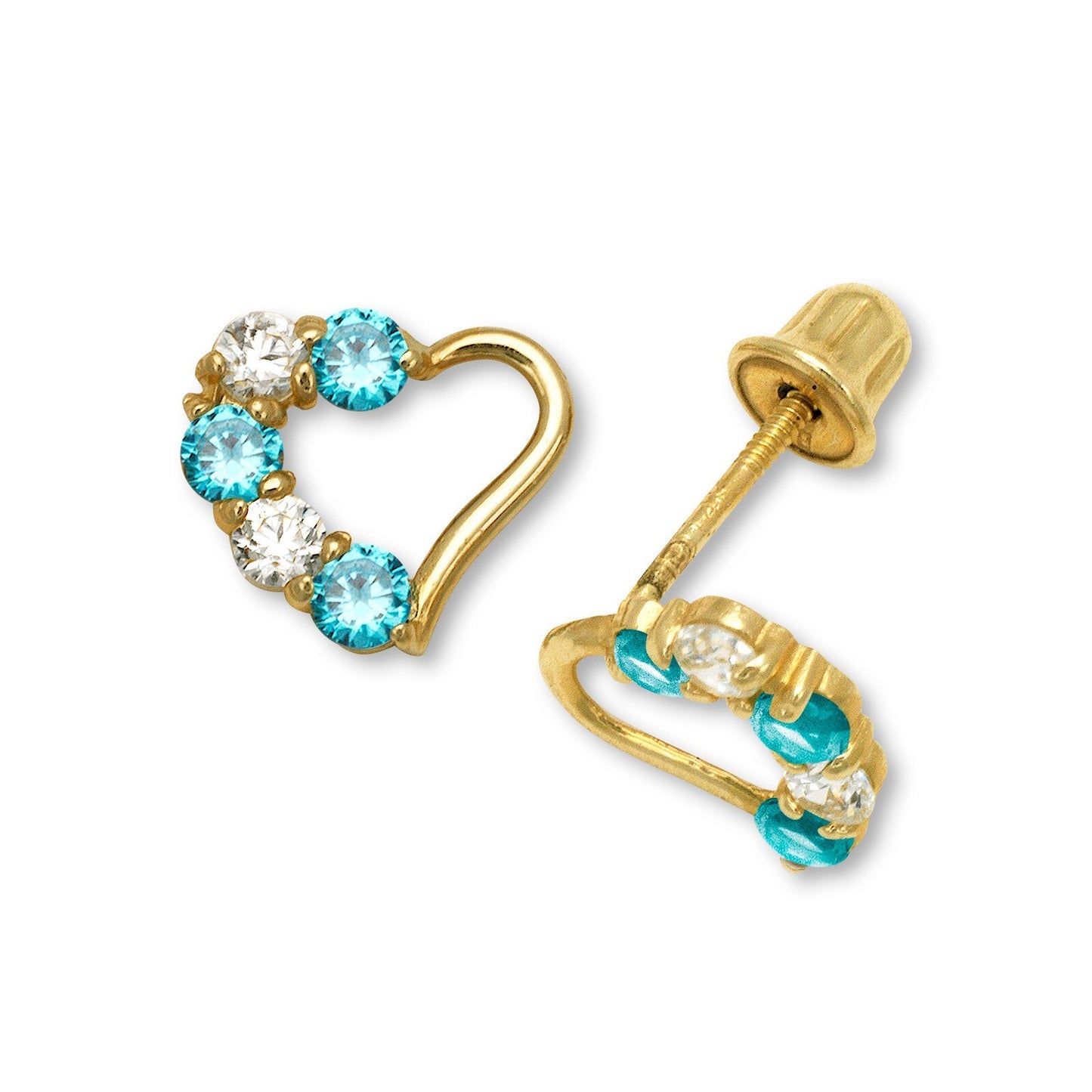 14K Yellow & White Gold Heart Stud Earrings for Girls