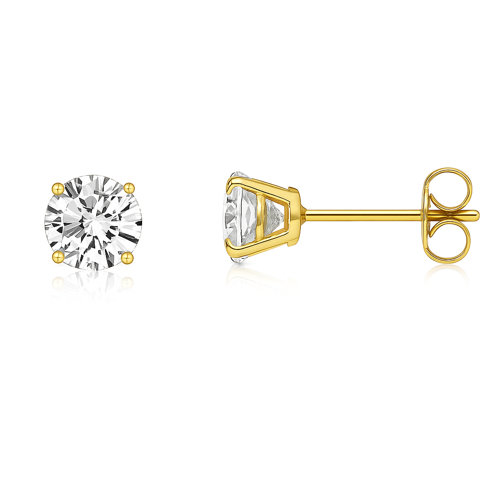 14K Yellow Gold 4mm Round Shaped Birthstone Stud Push Back Earrings for Women