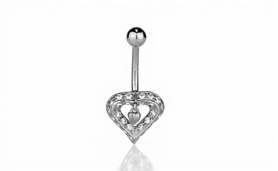 14k Yellow or White Gold Belly Button Heart Body Jewelry Piercing