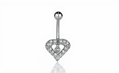 14k Yellow or White Gold Belly Button Heart Body Jewelry Piercing