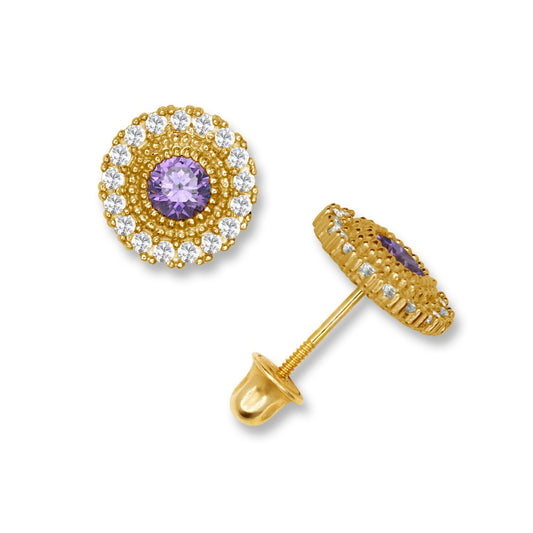14K Yellow & White Gold Round Shaped CZ Earrings for Women