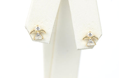 14k Yellow or White Gold Angel CZ Stud Earrings