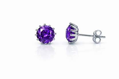 14k Solid White Gold 6mm Round Birthstone Stud Earrings with Screw Back