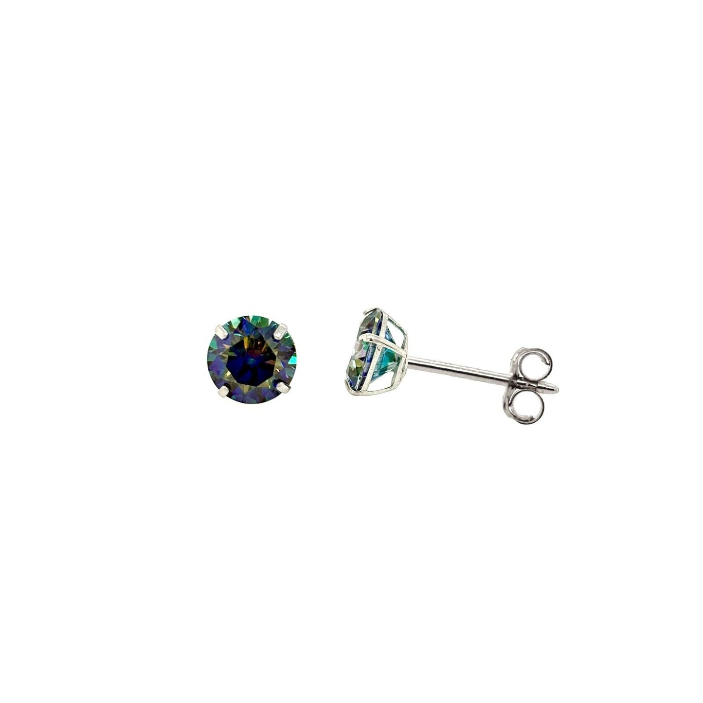 14K Gold GRA Certified D-VVS1 Rainbow Blue Moissanite Push Back Studs Earrings