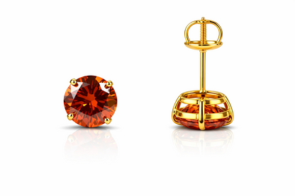 14K Gold GRA Certified D-VVS1 Round Orange Moissanite Screw Back Studs Earrings