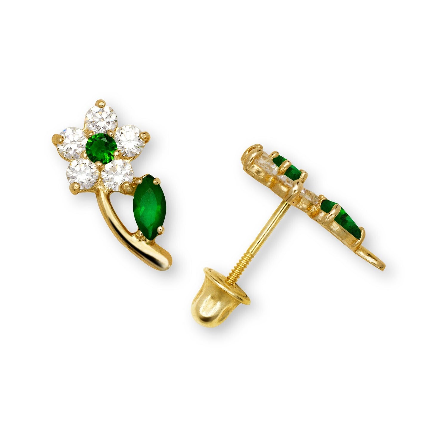 14K Yellow & White Gold Flower Shaped Beautiful Studs Earrings for Girls