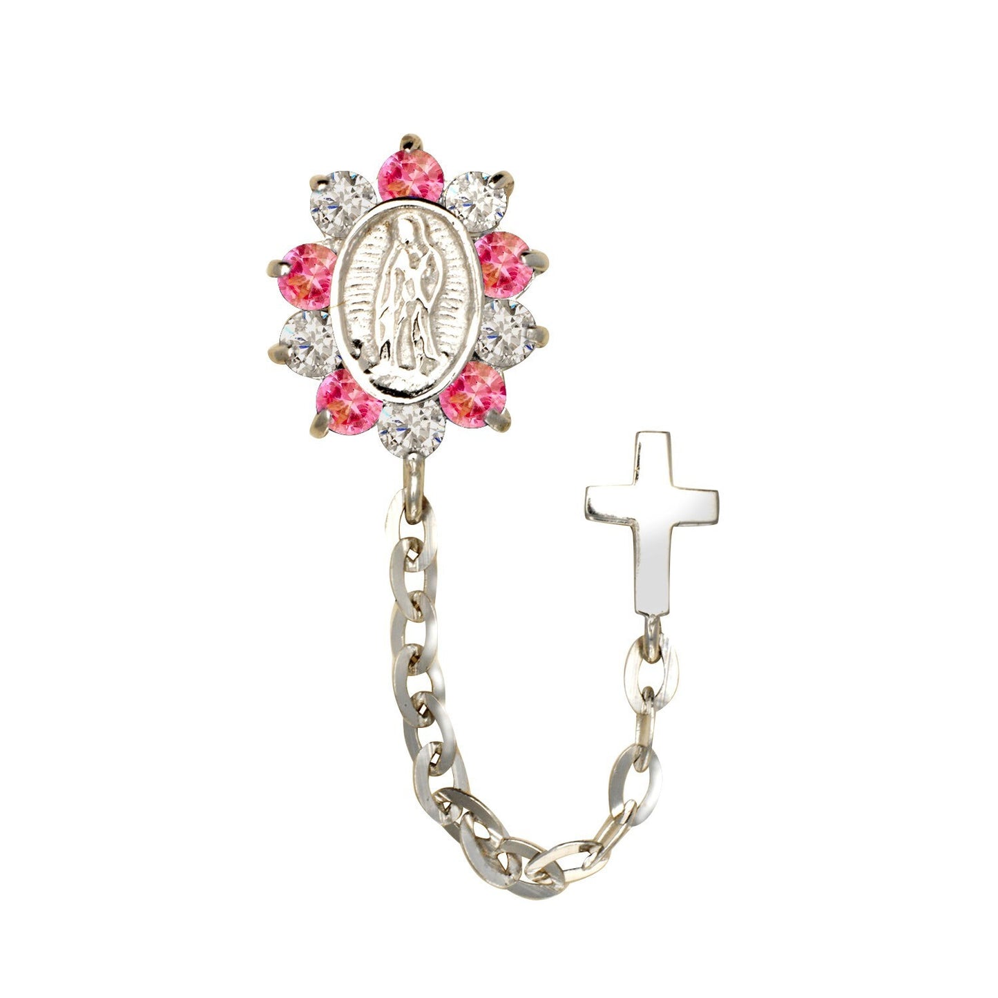14k Yellow & White Gold CZ Virgen Guadalupe Double Hole Baby Screw Back Earring