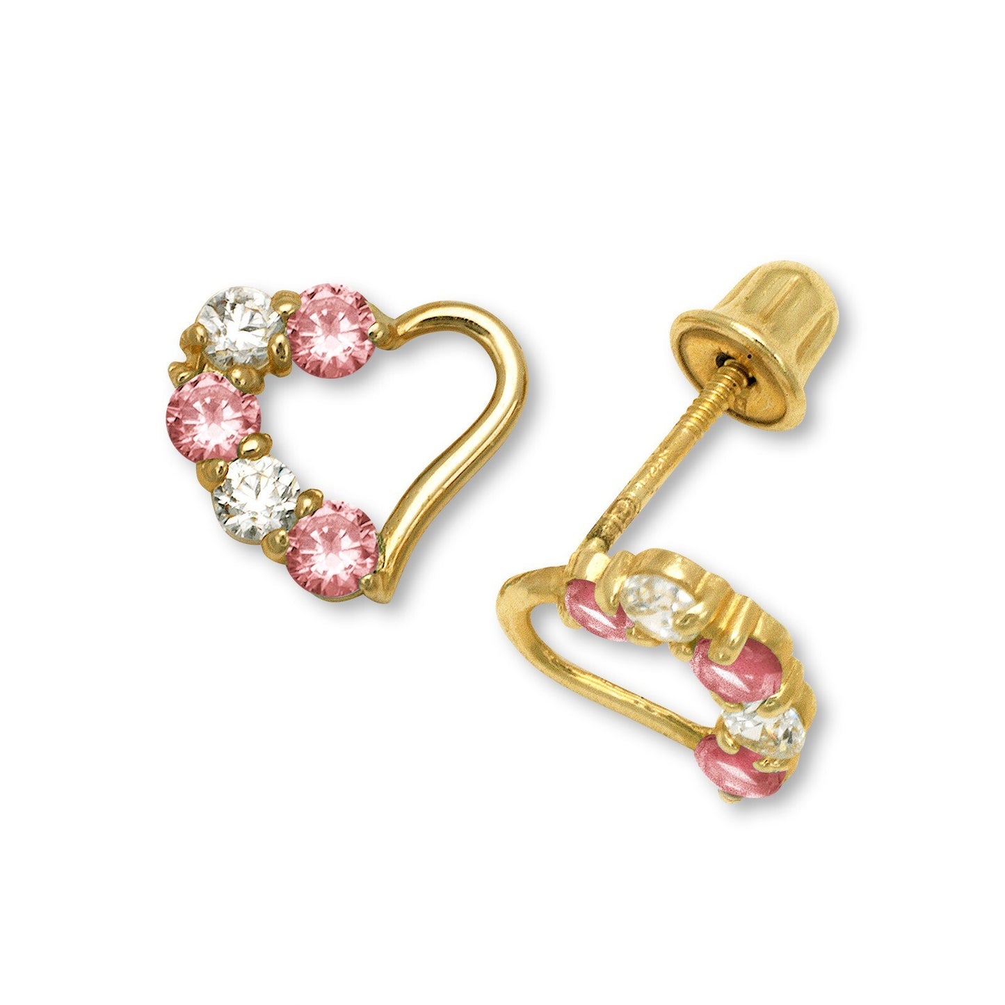 14K Yellow & White Gold Heart Stud Earrings for Girls