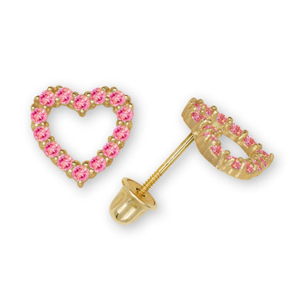 14K Yellow & White Gold Beautiful Large CZ Heart Shaped Stud Earrings for Women