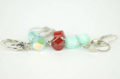 Clear Crystal Helix Bead Sterling Silver Earrings