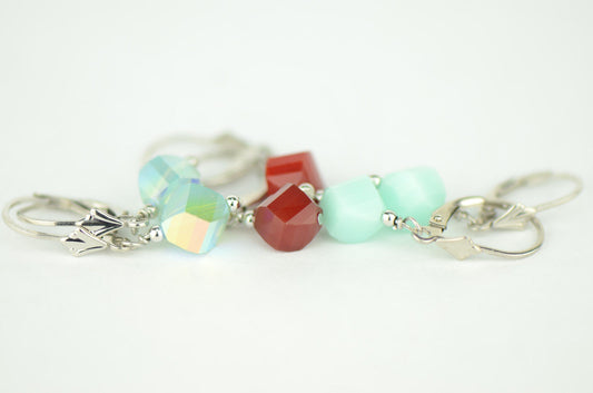 Clear Crystal Helix Bead Sterling Silver Earrings