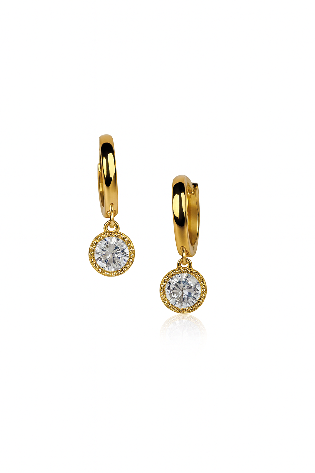 14k Yellow Gold Dangle Round Birthstone Huggie Earrings
