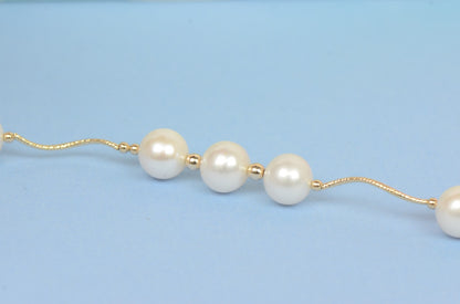14K Yellow Gold Natural White genuine Pearl Necklace, Bracelet, Earrings Set