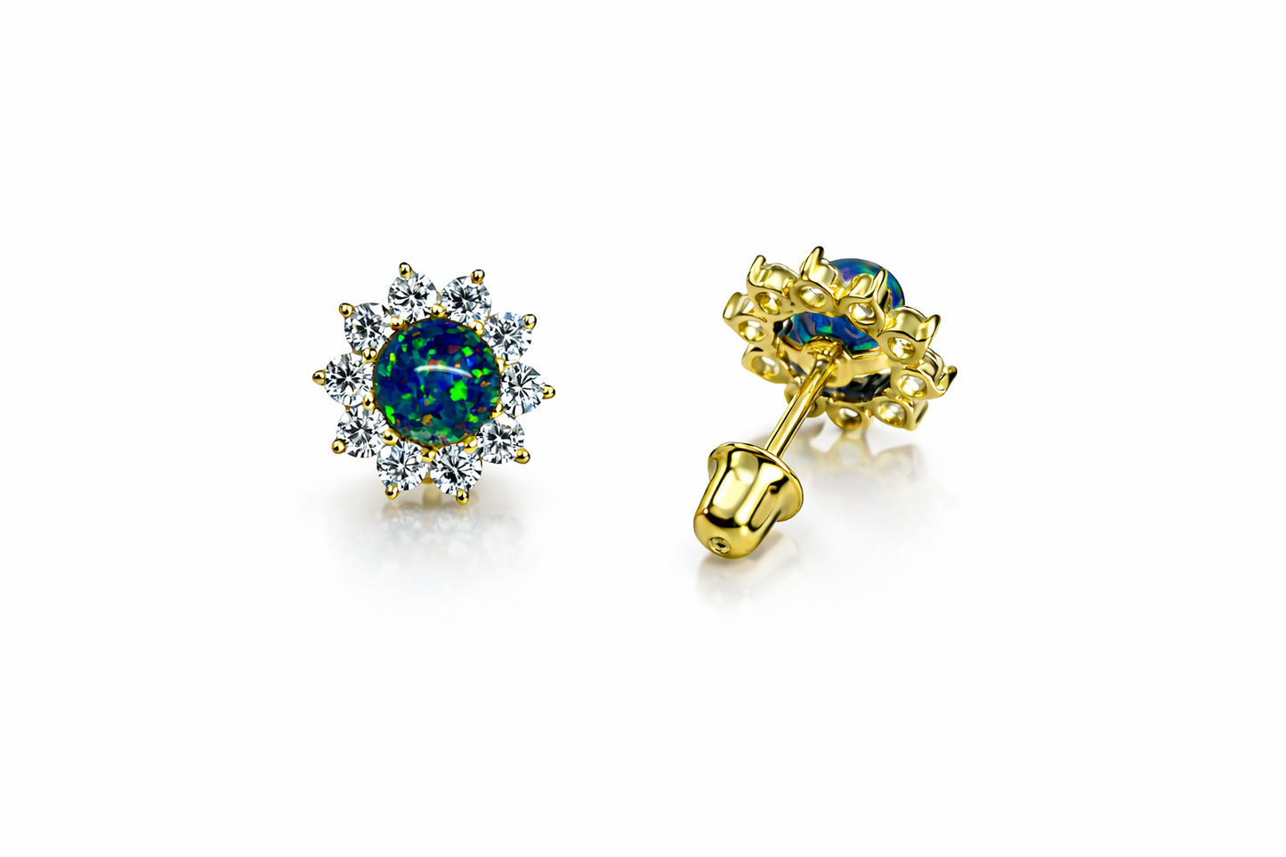 14k Yellow Gold Opal Stud Earrings/ Screw Back
