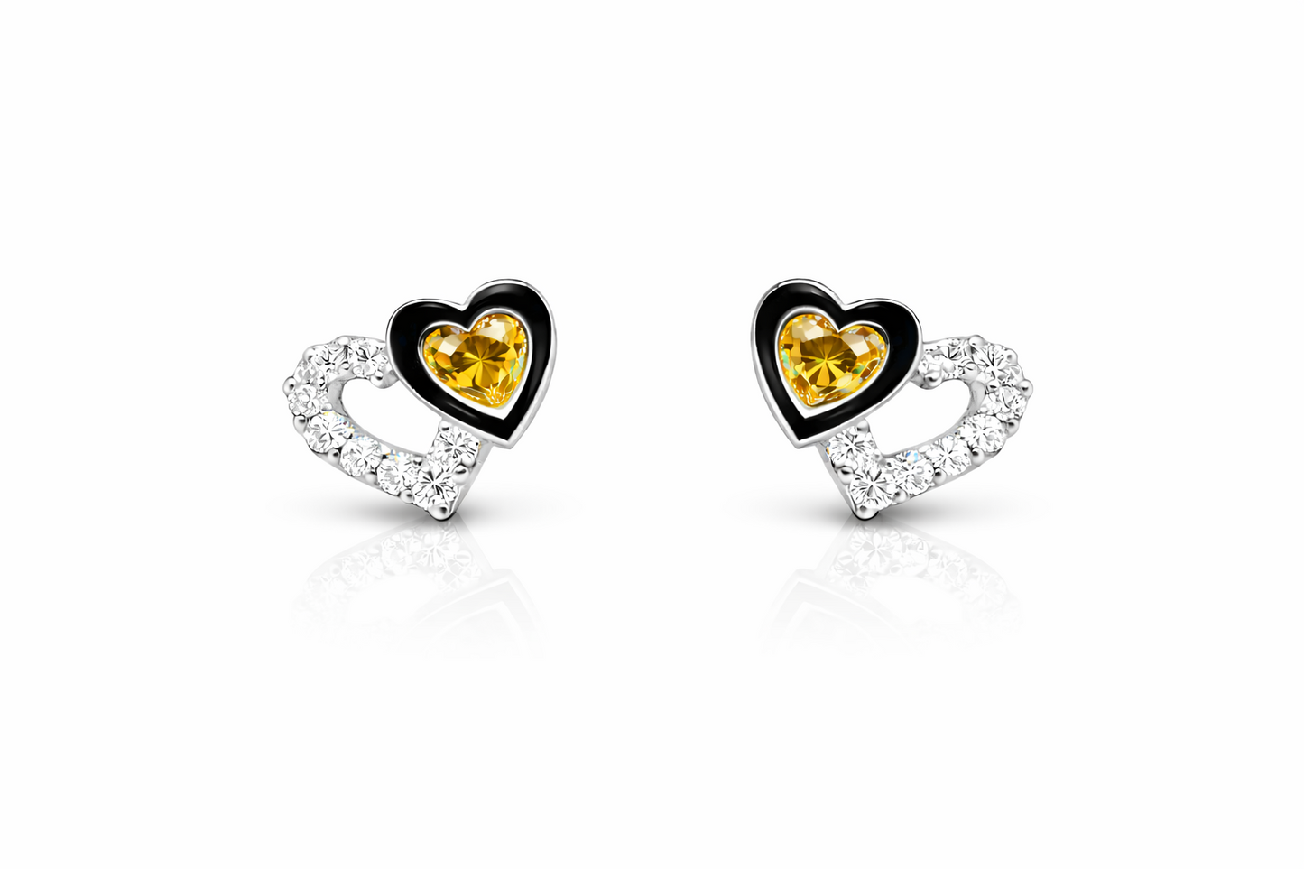 14K White Gold Double Heart Earrings