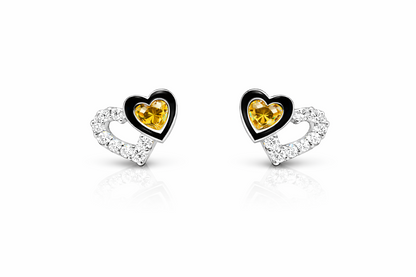 14K White Gold Double Heart Earrings