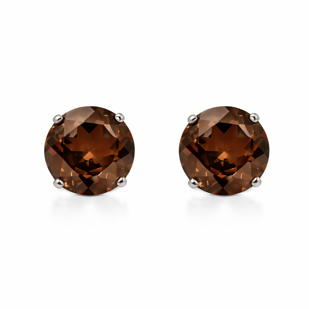 14K Solid White Gold 5mm Round Birthstone Stud Earrings with screw back