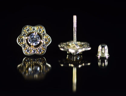14k Yellow and White Gold CZ Birthstone Flower Stud Earring