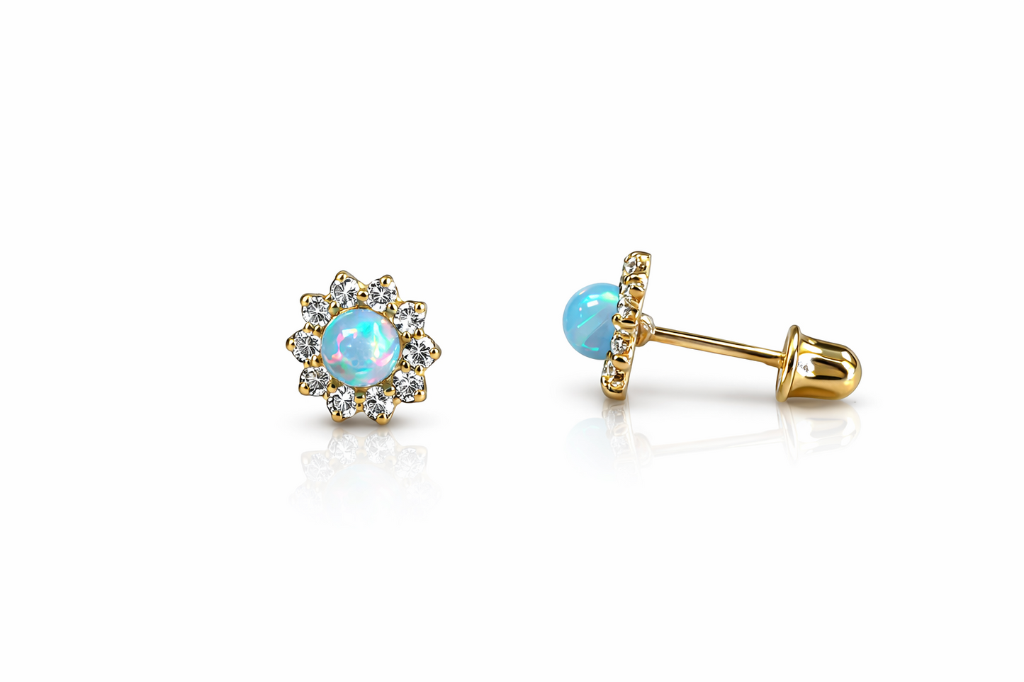 14k Yellow Gold Opal Stud Earrings/ Screw Back