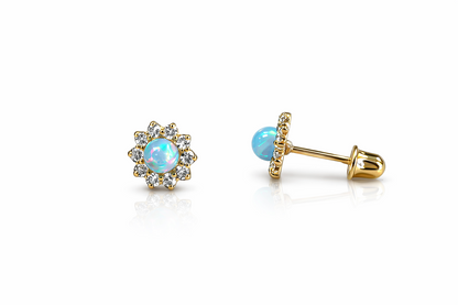 14k Yellow Gold Opal Stud Earrings/ Screw Back