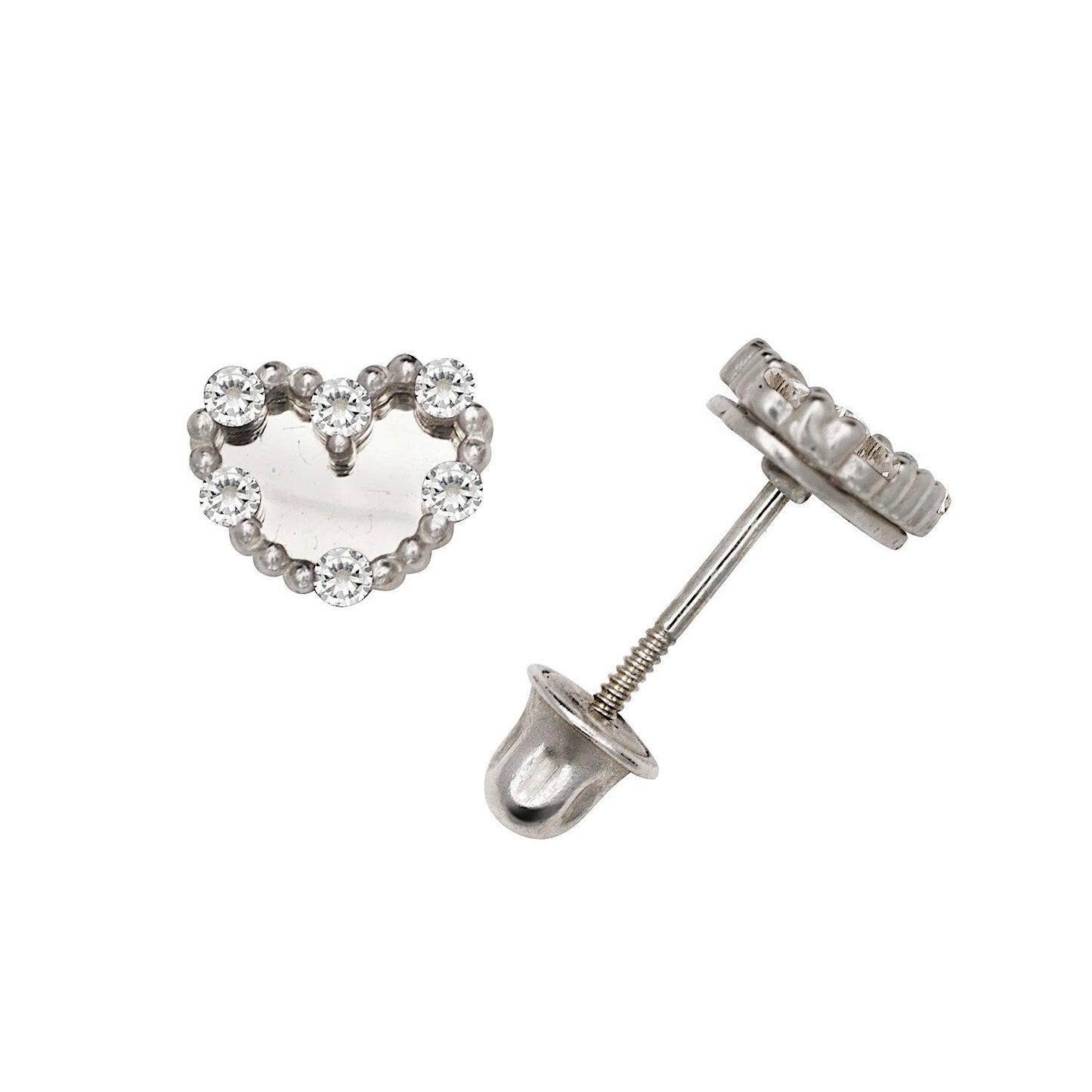 14K Yellow & White Gold Classic Heart Shaped CZ Stud Earrings for Women