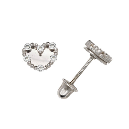 14K Yellow & White Gold Classic Heart Shaped CZ Stud Earrings for Women