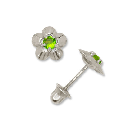 14K Yellow & White Gold Elegant CZ Flower Stud Earrings for  Girls