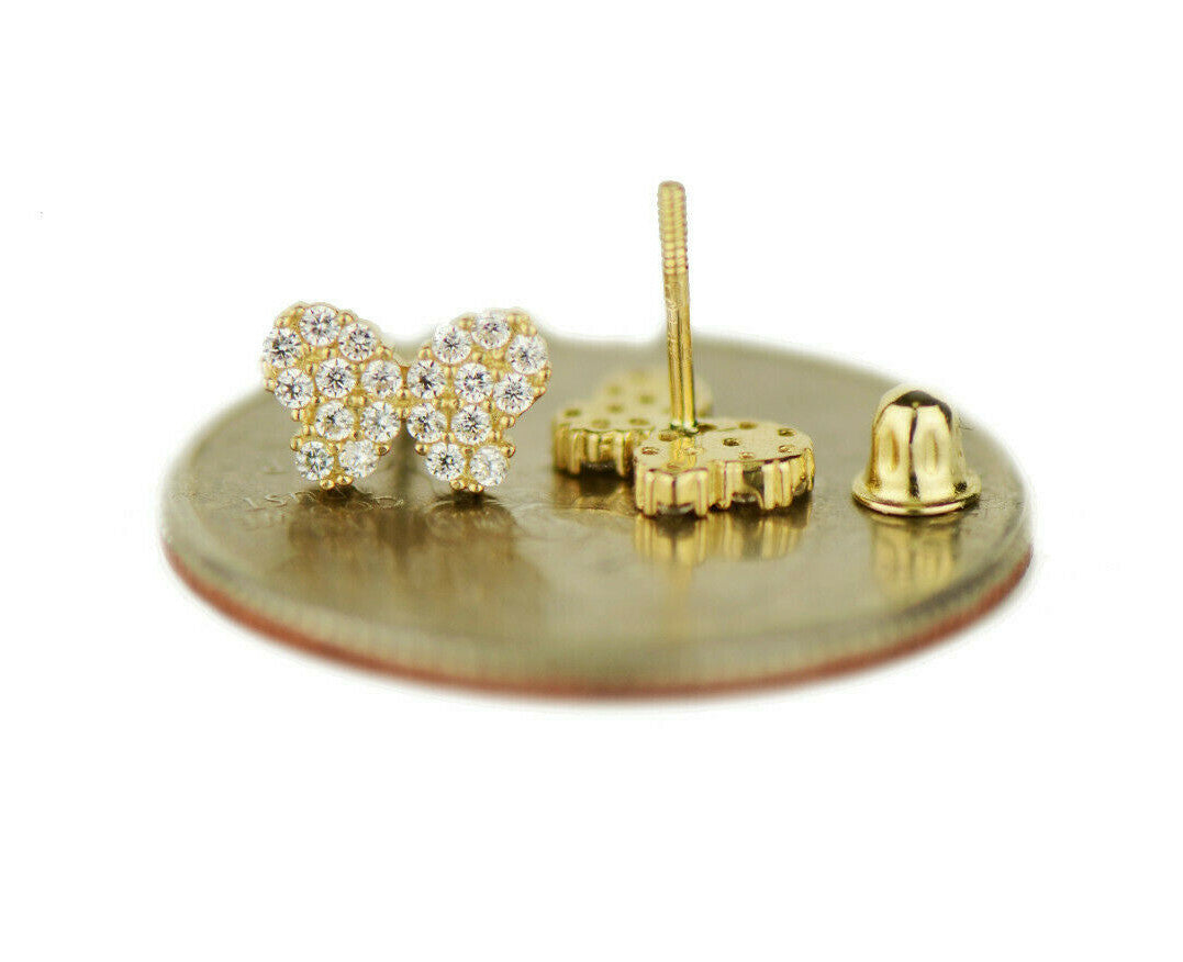 14k Yellow or White Gold Butterfly CZ Stud Earrings