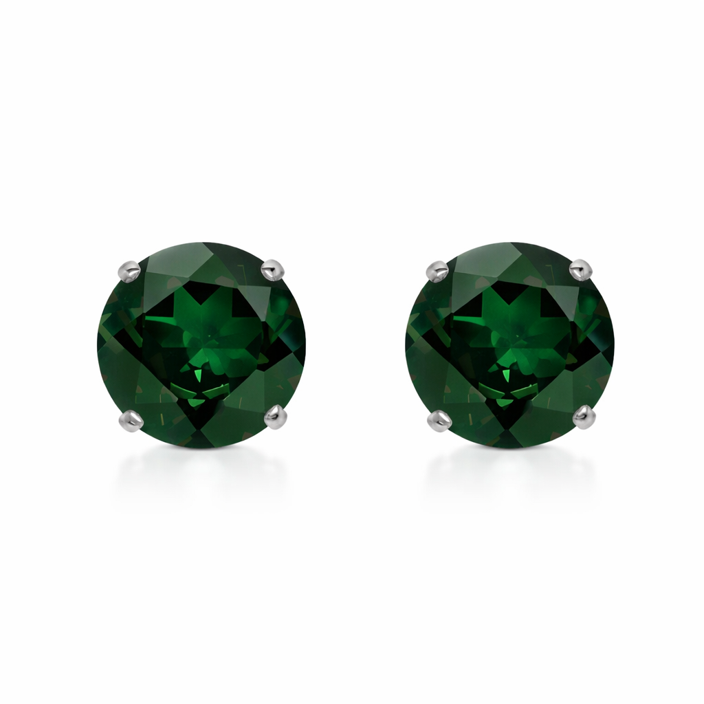 14K Solid White Gold 5mm Round Birthstone Stud Earrings with screw back
