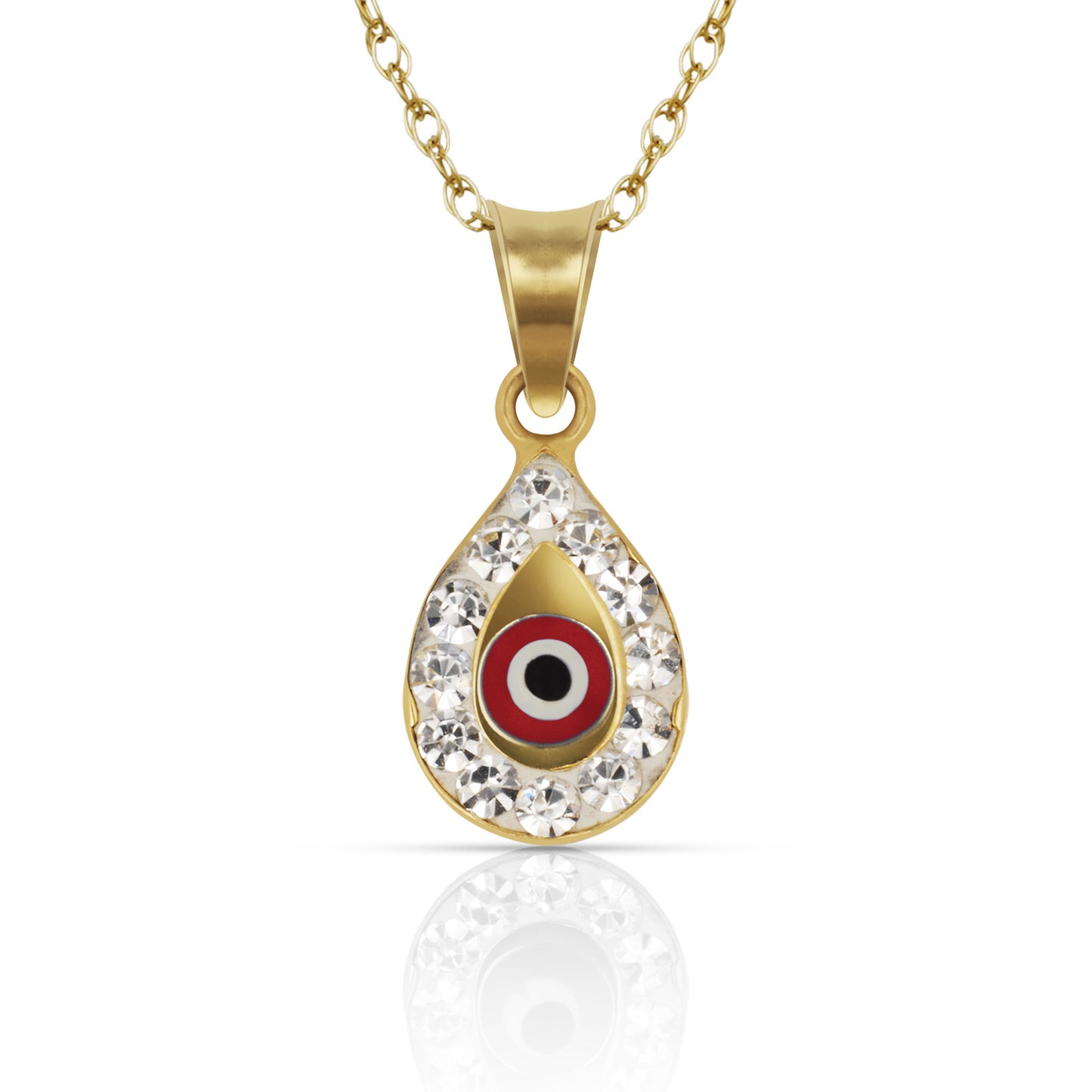 14k Yellow or White Gold CZ Pear Shape Evil Eye Pendants