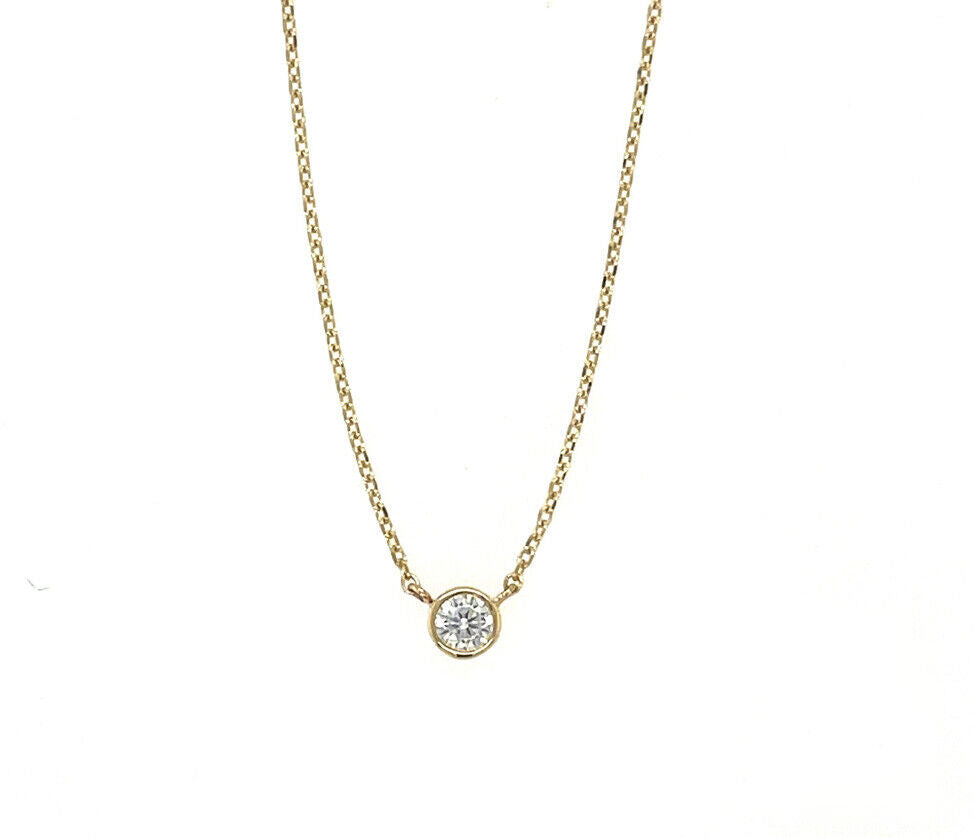 Round Solitaire Pendant Necklace Bezel Set Chain 14K Yellow/White/Rose Gold