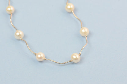 14k White Gold Beautiful Genuine White Pearls Set: Necklace, Bracelet, Earrings